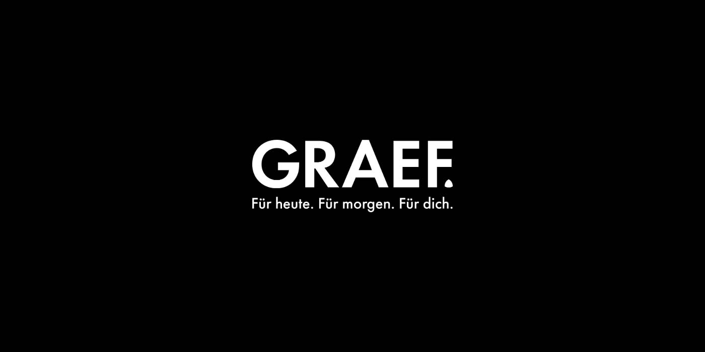 GRAEF Logo auf schwarzem Hintergrund. Für heute. Für morgen. Für dich.