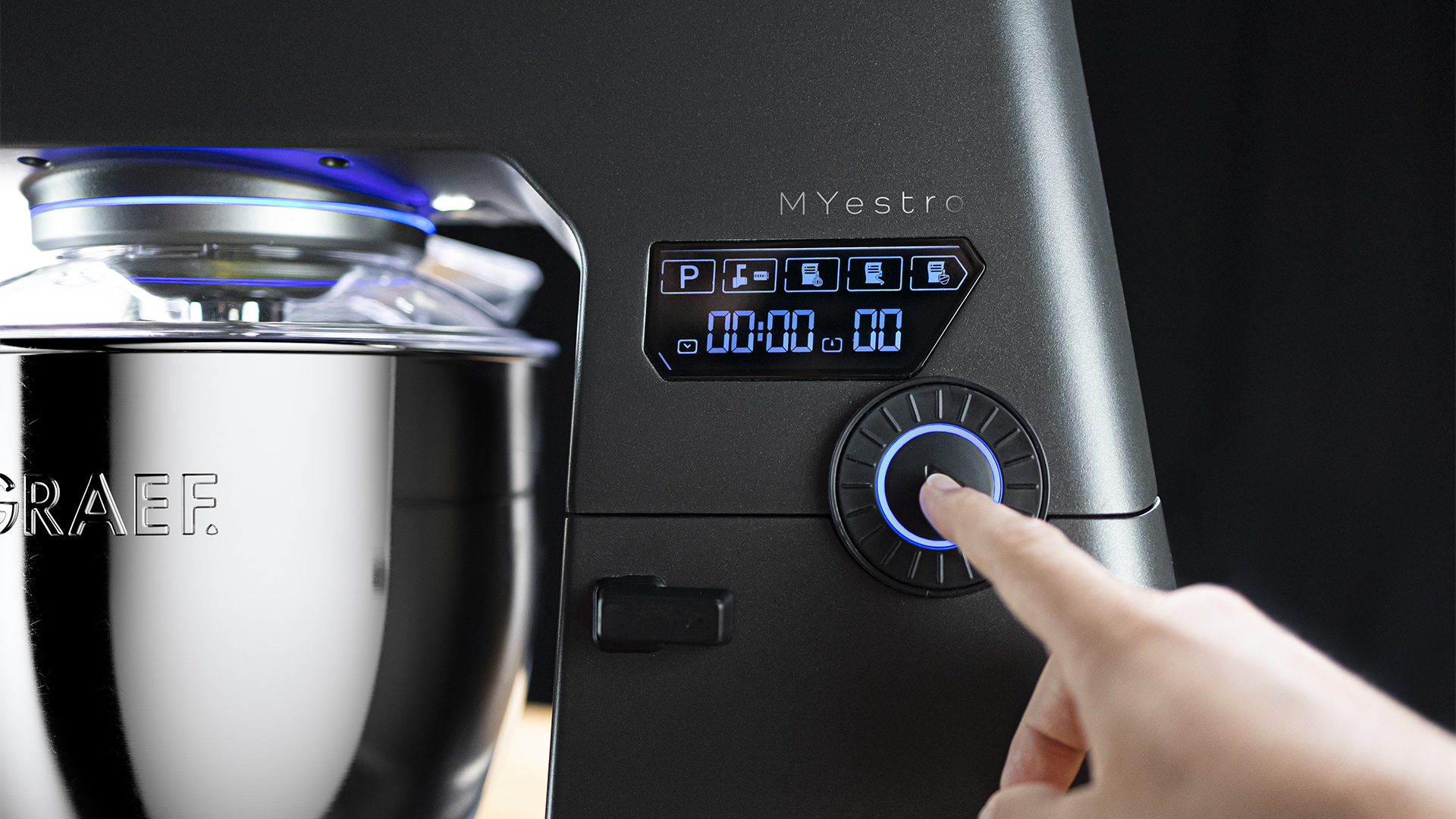 Kitchen machine with digital display and control dial, MYestro, GRAEF, black