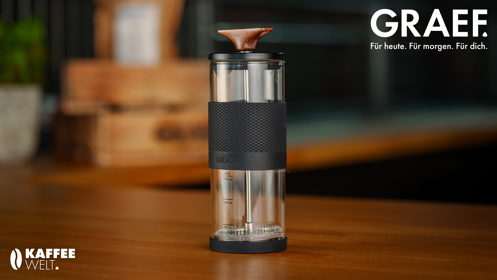 GRAEF Kaffeebereiter mit Holzgriff und Kaffeewelt Logo