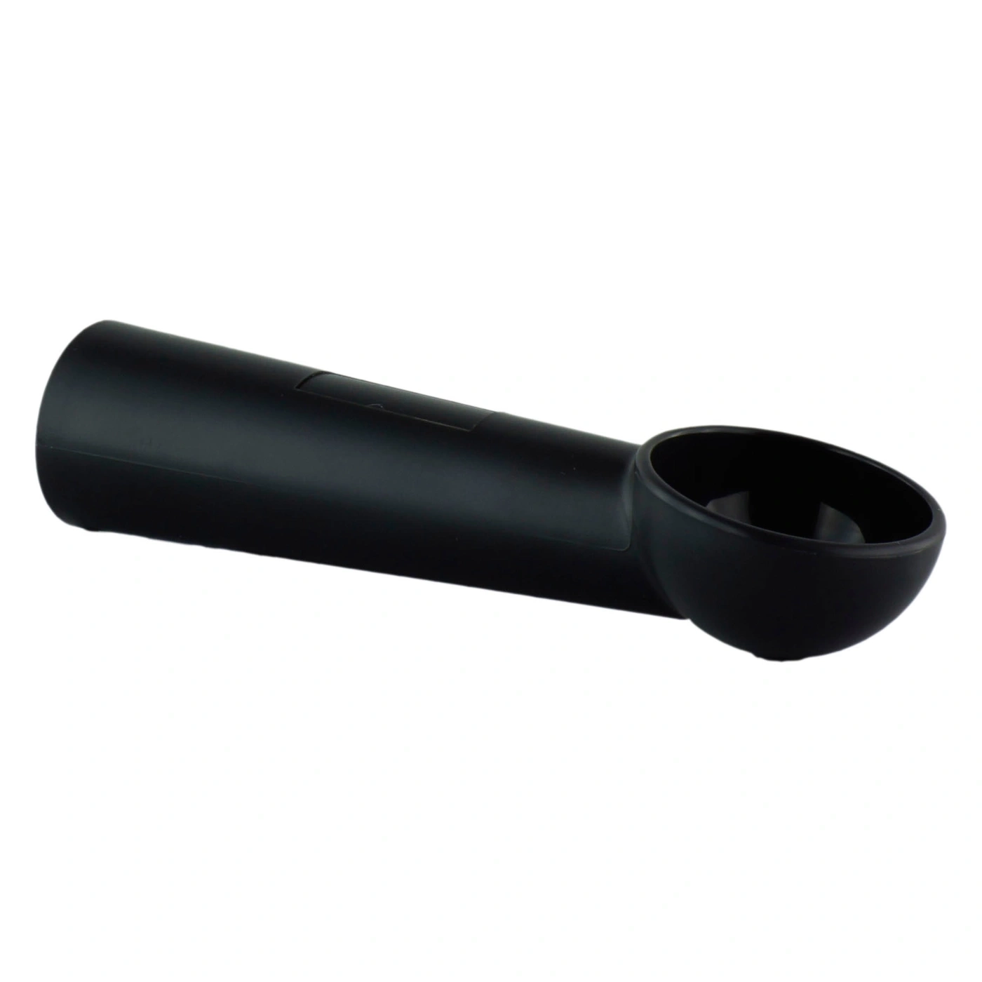 Black ice cream scoop with a round bowl and a long handle