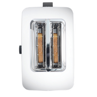 Toaster mit zwei Toastscheiben, die aus dem Toaster herausragen