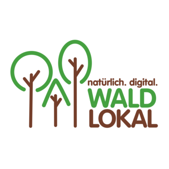 Logo mit Bäumen und Text: natürlich. digital. WALD LOKAL