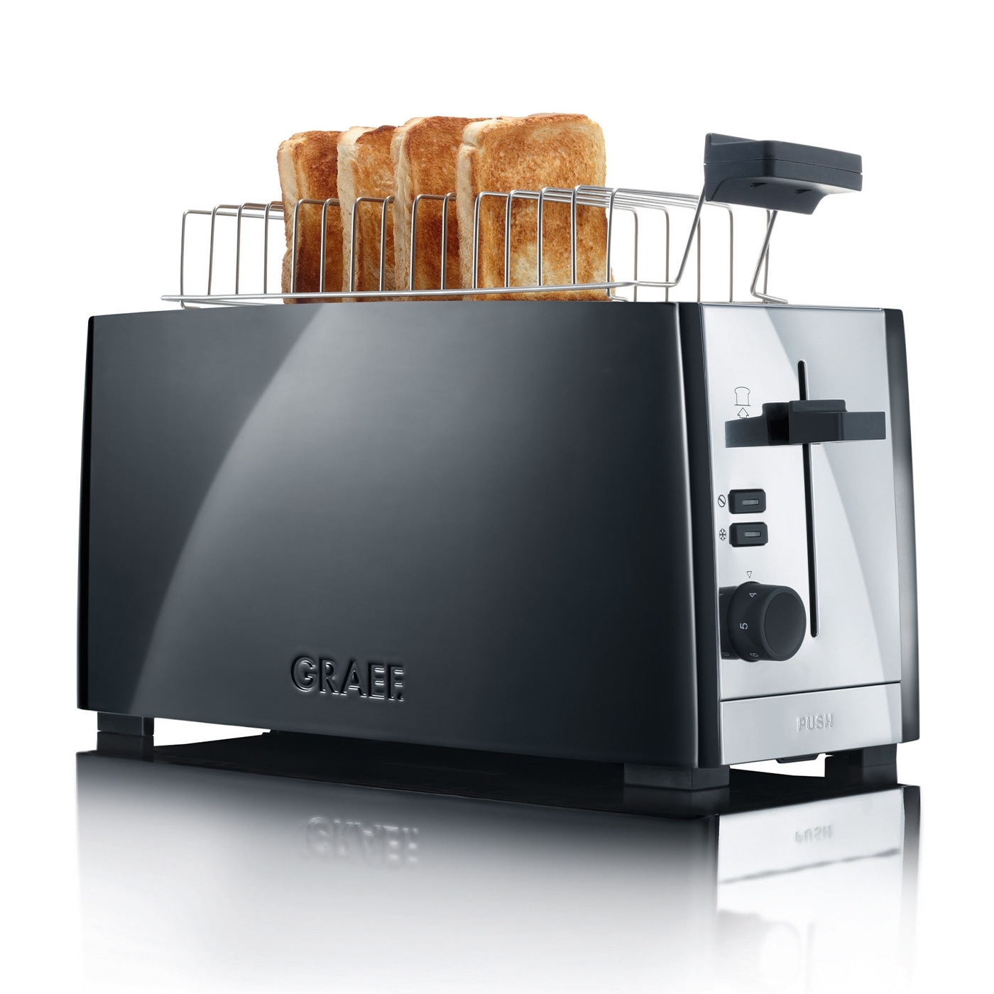 Graef Toaster mit Toastbrot, schwarz und silber, modernes Design, Küche
