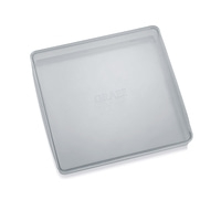 Square metal baking pan with 'Graff Grain' inscription, isolated on white background