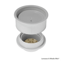 Kaffeemaschine, weiß, geöffnet, mit braunen Spitzen, Lavazza A Modo Mio*