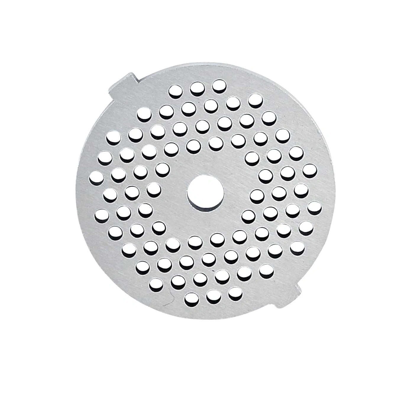 Metal plate with holes for meat grinder, round, with cutouts and holes