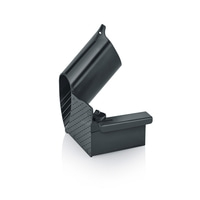 Schwarzer Kunststoffbehälter, der geöffnet ist, um etwas zu halten oder zu lagern.