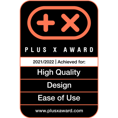 Plus X Award 2021/2022 for High Quality, Design, and Ease of Use.