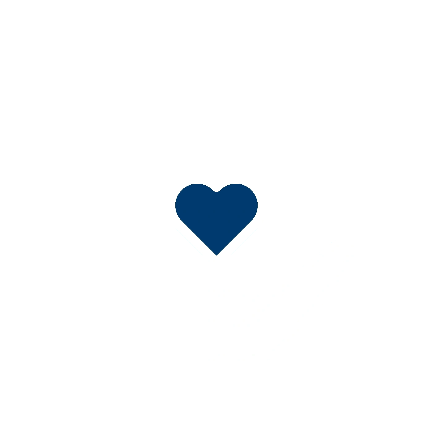 Blue heart and black rectangles forming a logo on a white background.