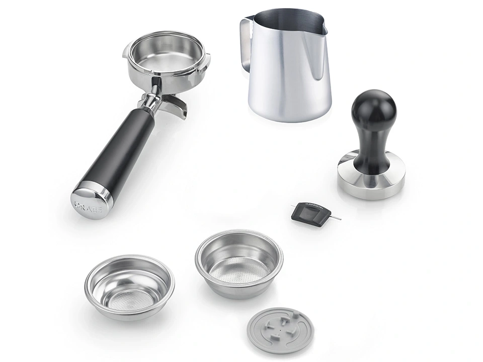 Espressomaschinenzubehör: Siebträger, Tamper, Milchkännchen, Siebe, Reiniger