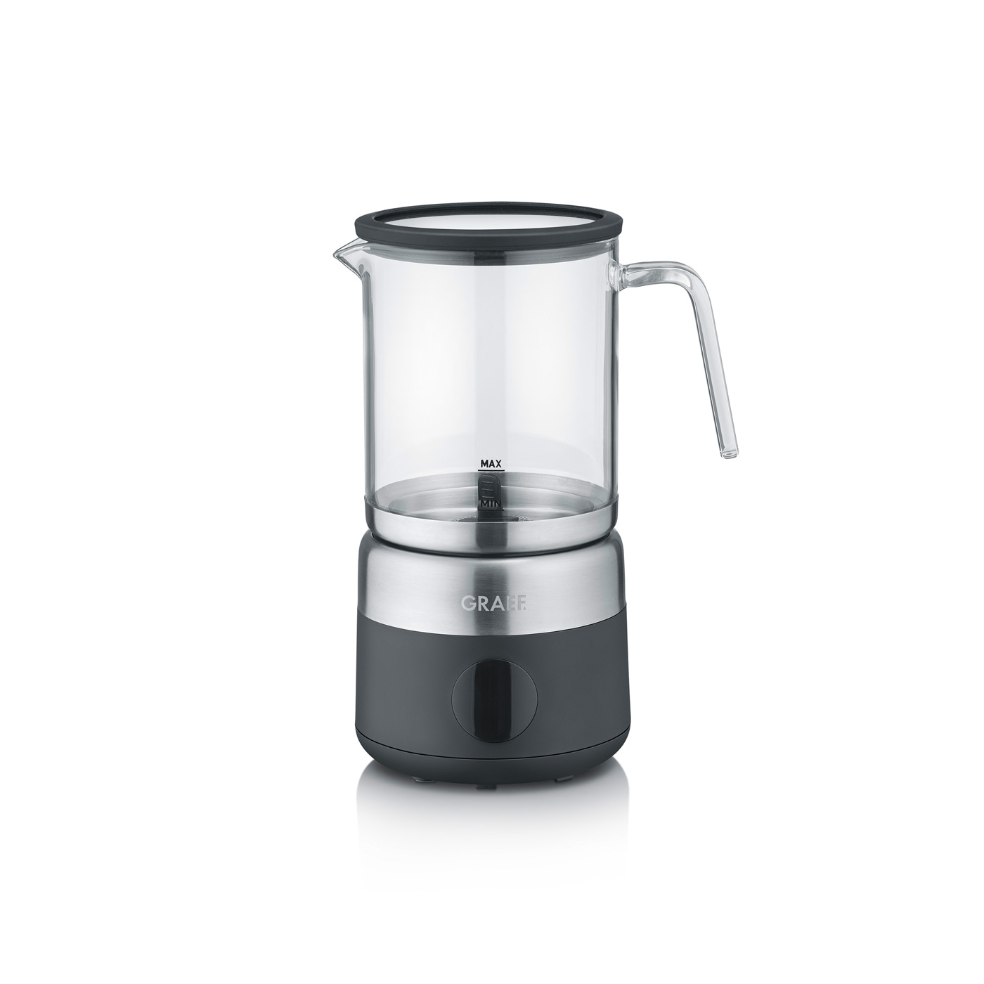 Milchaufschäumer mit Glasbehälter und Griff, Marke Graef, isoliert