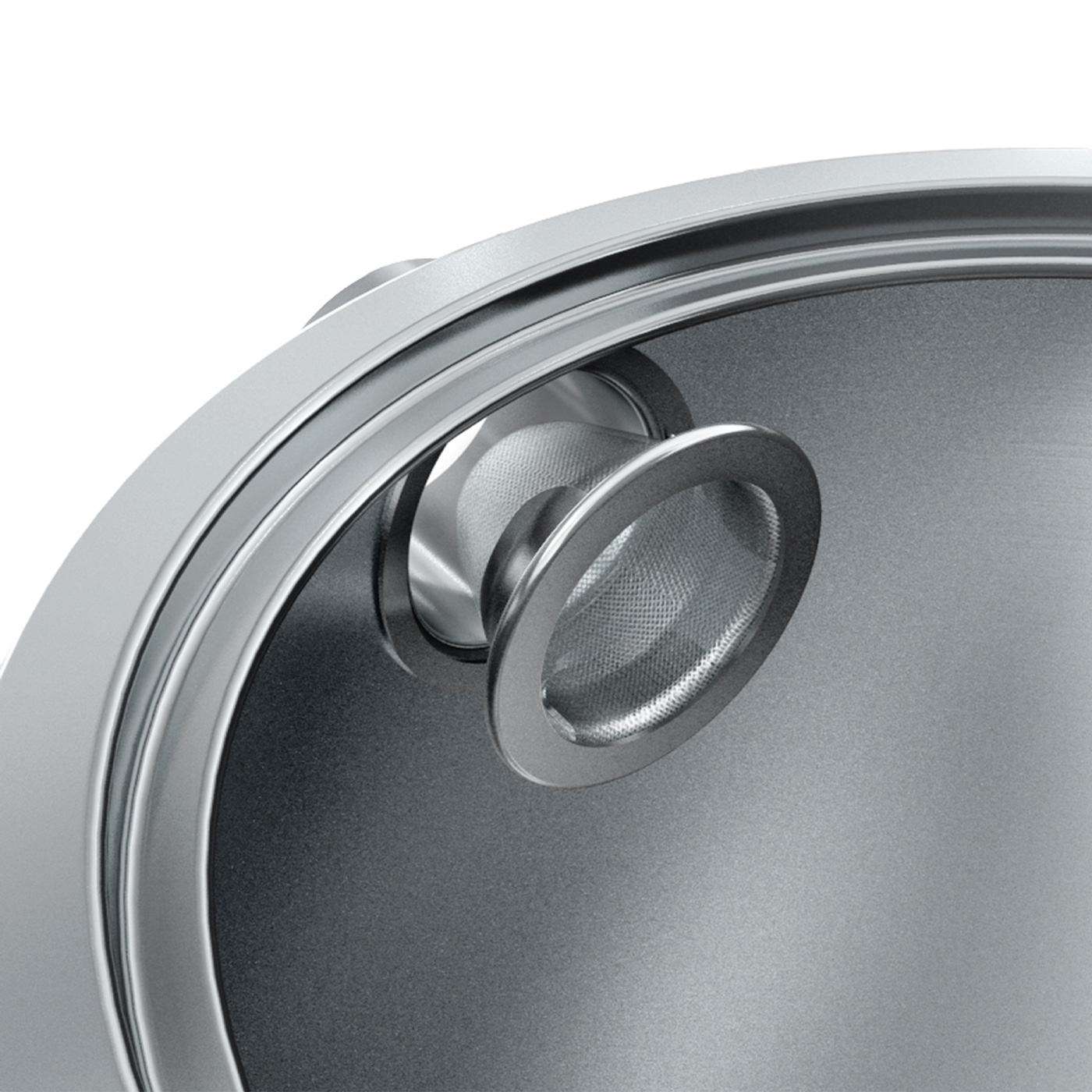 Nahaufnahme eines silbernen Teefilters in einer Metallkonstruktion, Detailaufnahme