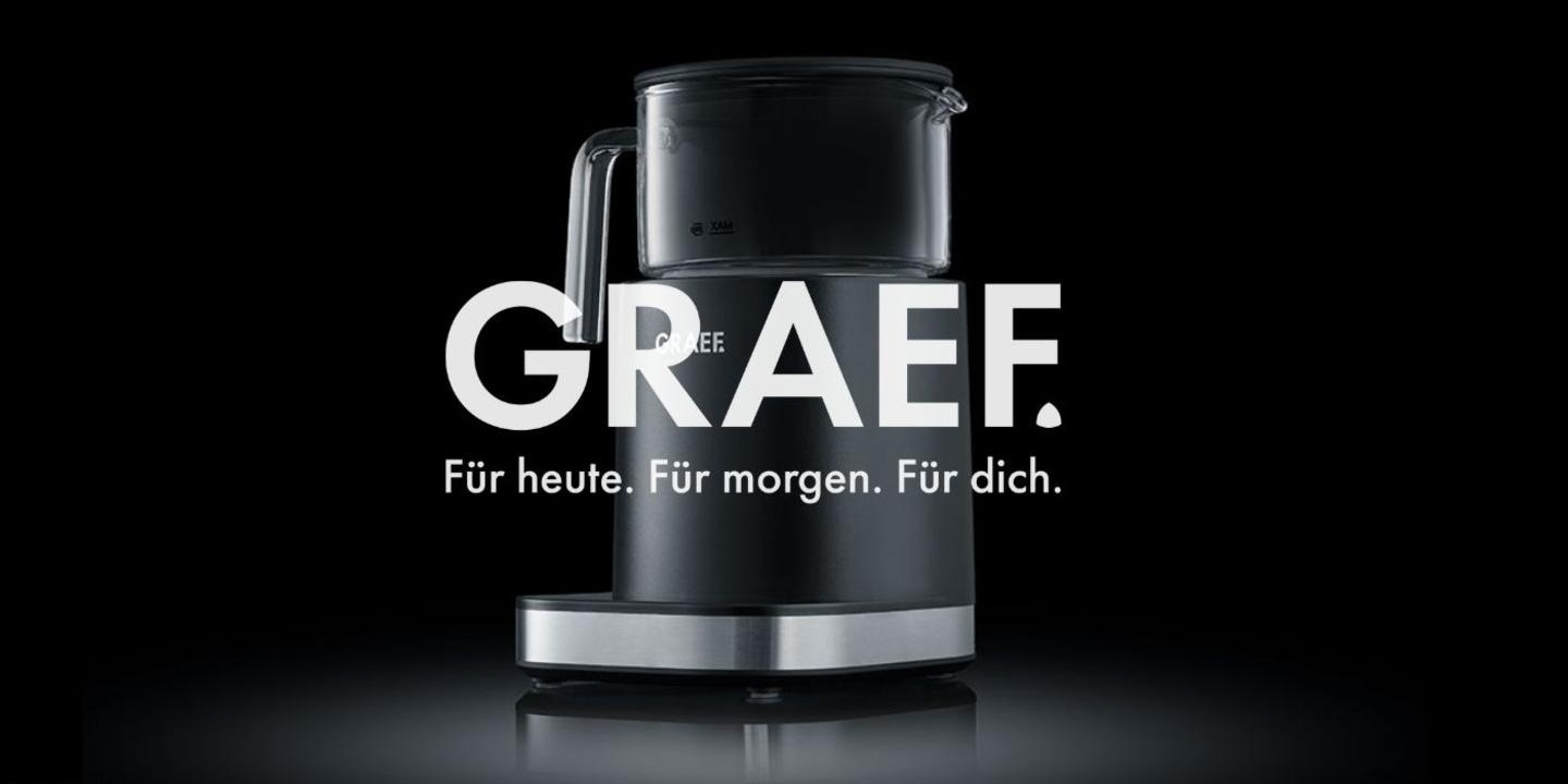 Kaffeemaschine mit Text: GRAEF. Für heute. Für morgen. Für dich.