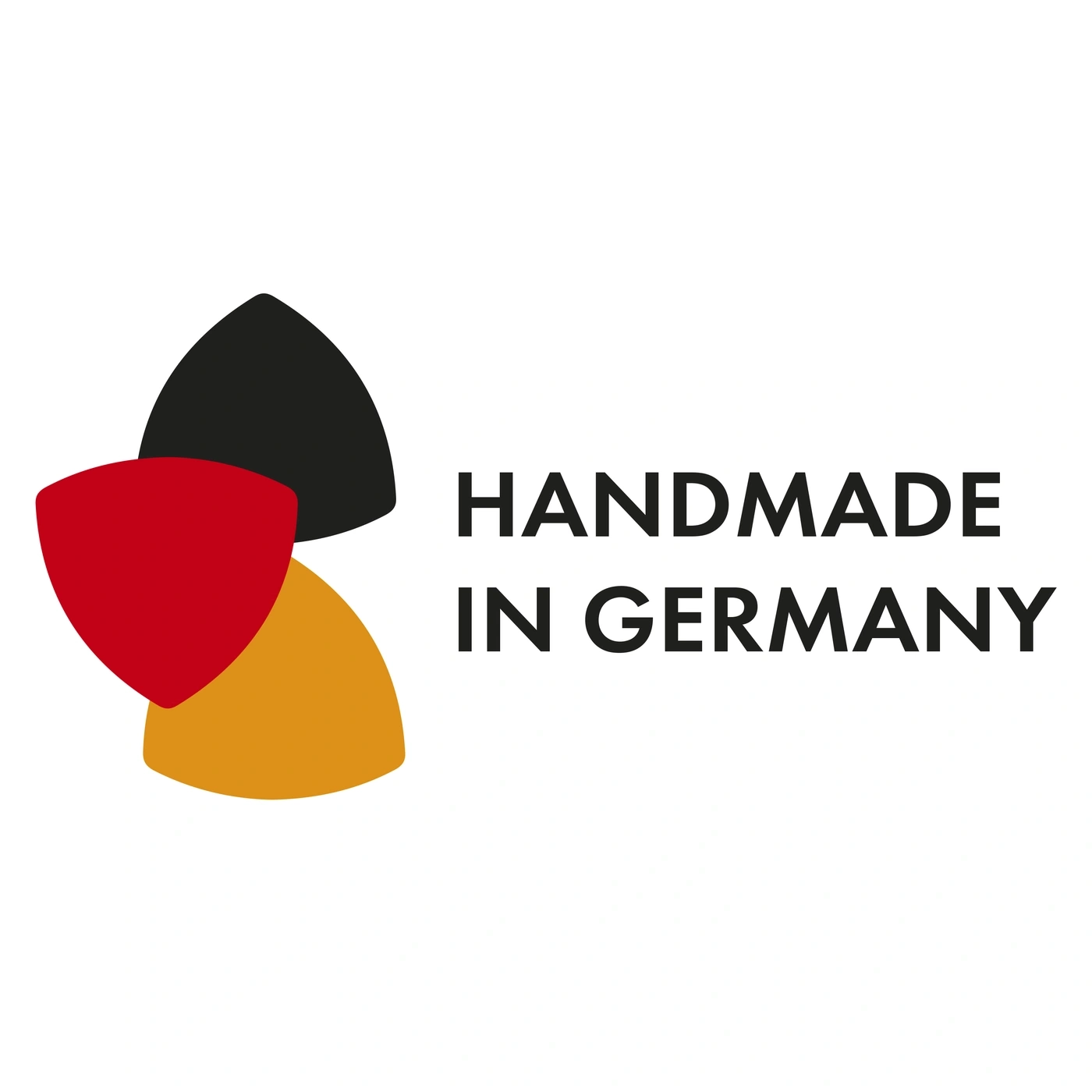 Handgemacht in Deutschland, Logo mit drei Farben, rot, schwarz und gelb