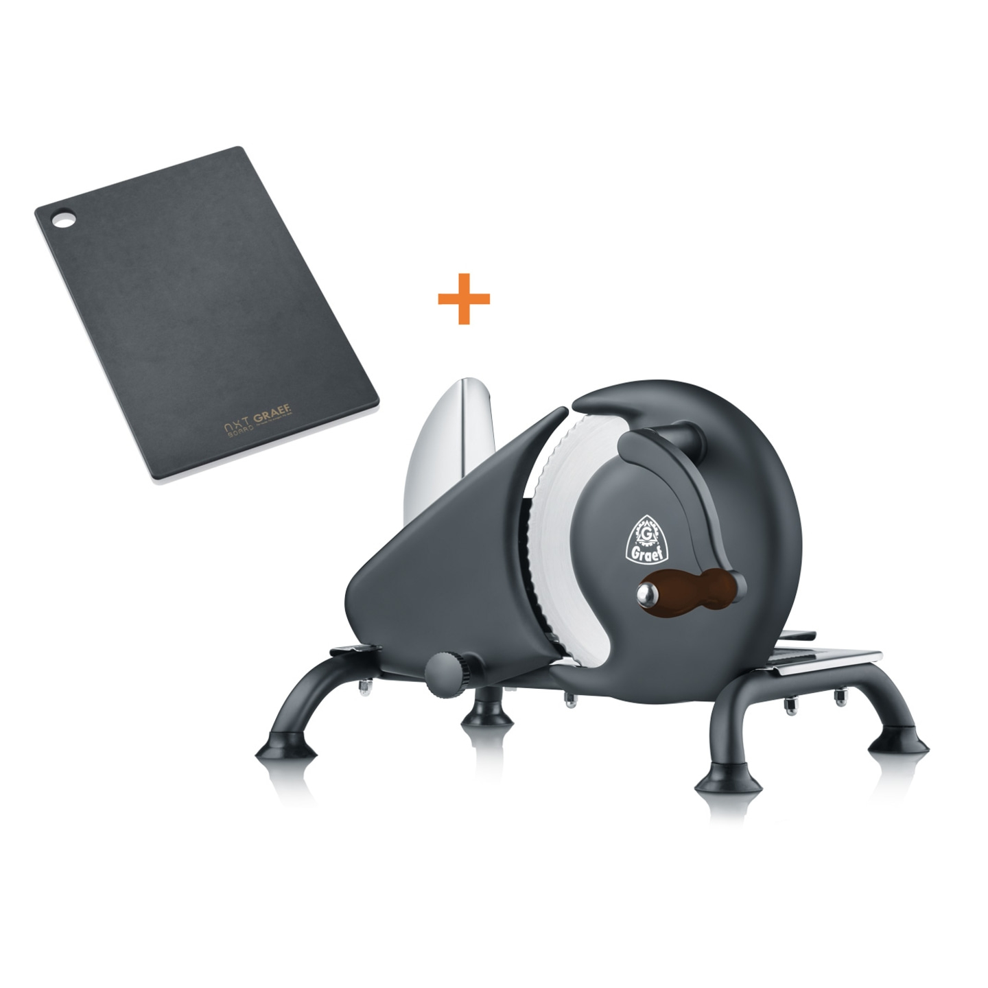 Graef Allesschneider mit Schneidebrett, schwarz, Küchenutensilien, Lebensmittel