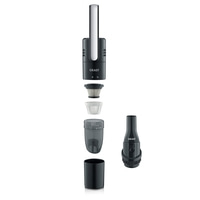 Zerlegter Staubsauger mit Zubehör, schwarz, GRAEF-Logo, Einzelteile