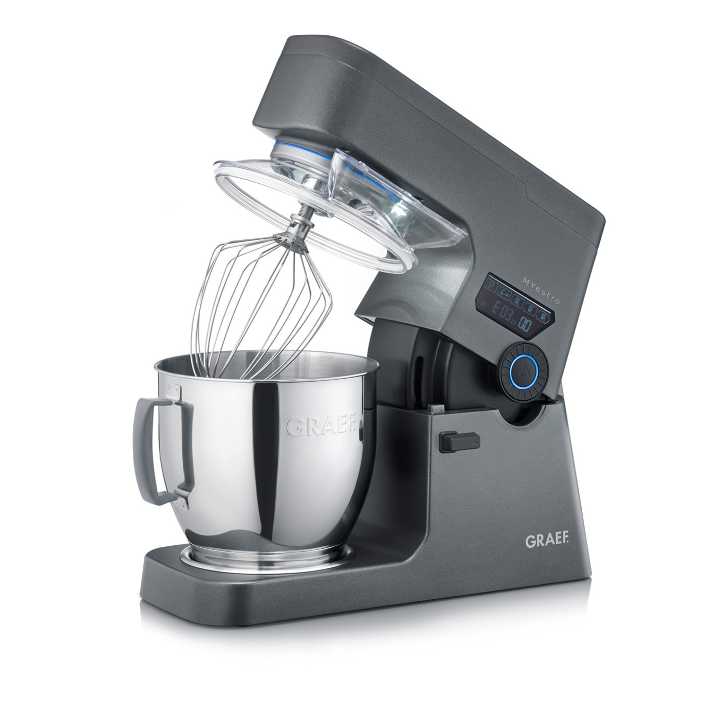 Graef Küchenmaschine mit Rührbesen und Schüssel, grau, elektronisches Display