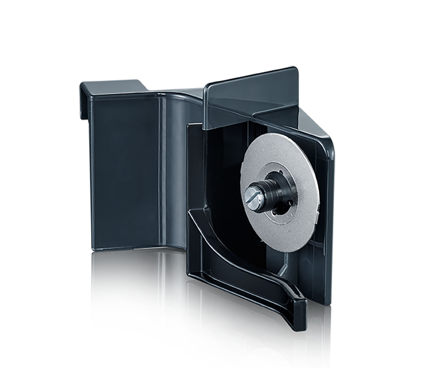 Schwarzer Kunststoff-Papierschneider mit runder Klinge und Schraube