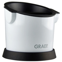 Weißer Graef Abschlagbehälter für Kaffeesatz mit schwarzem Rand und Sockel