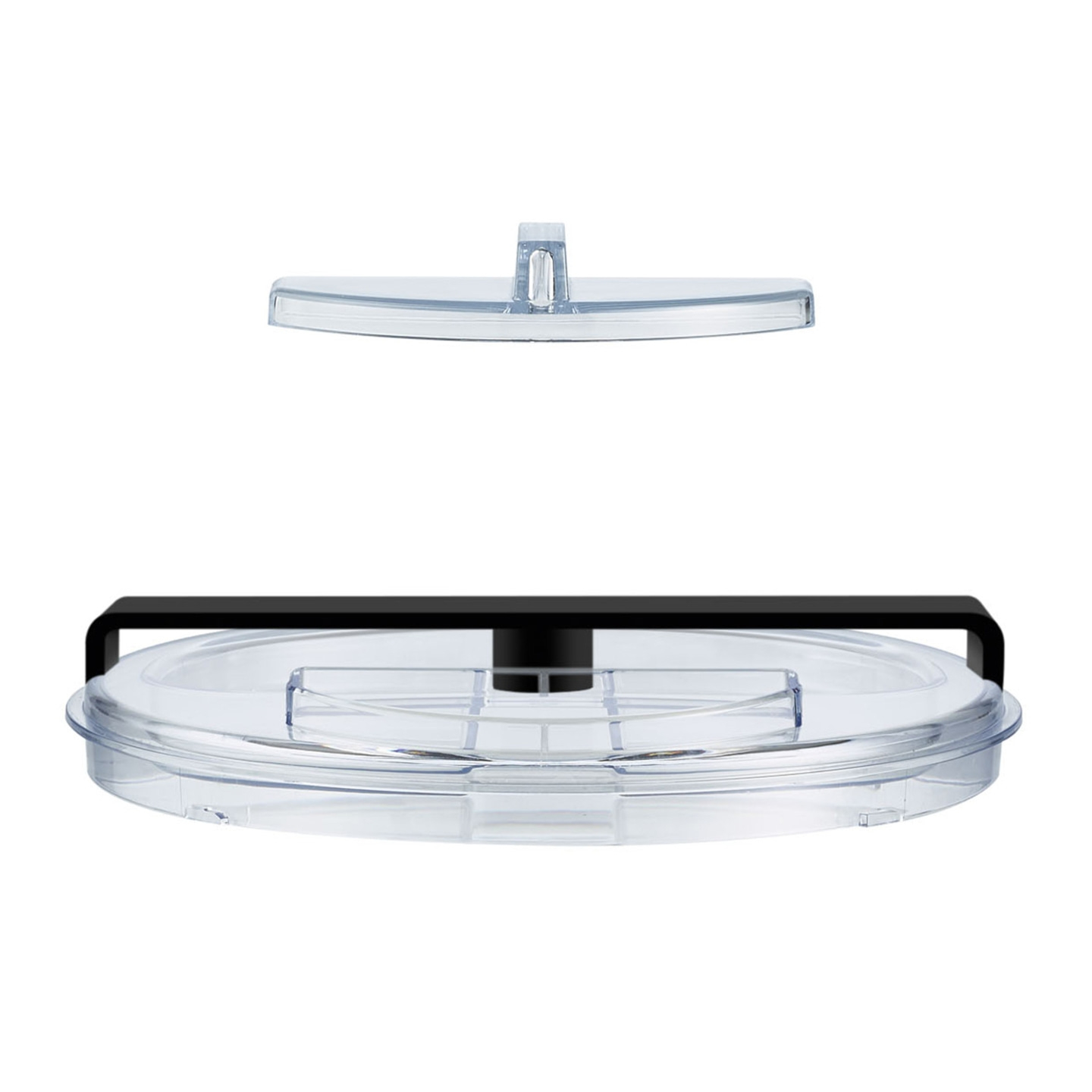 Transparenter Deckel mit schwarzem Griff und separatem Deckelteil, isoliert