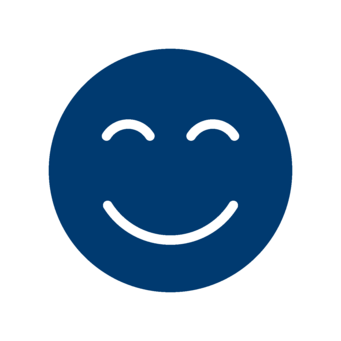 Blaues Smiley-Gesicht in einem quadratischen Rahmen, das Glück darstellt.