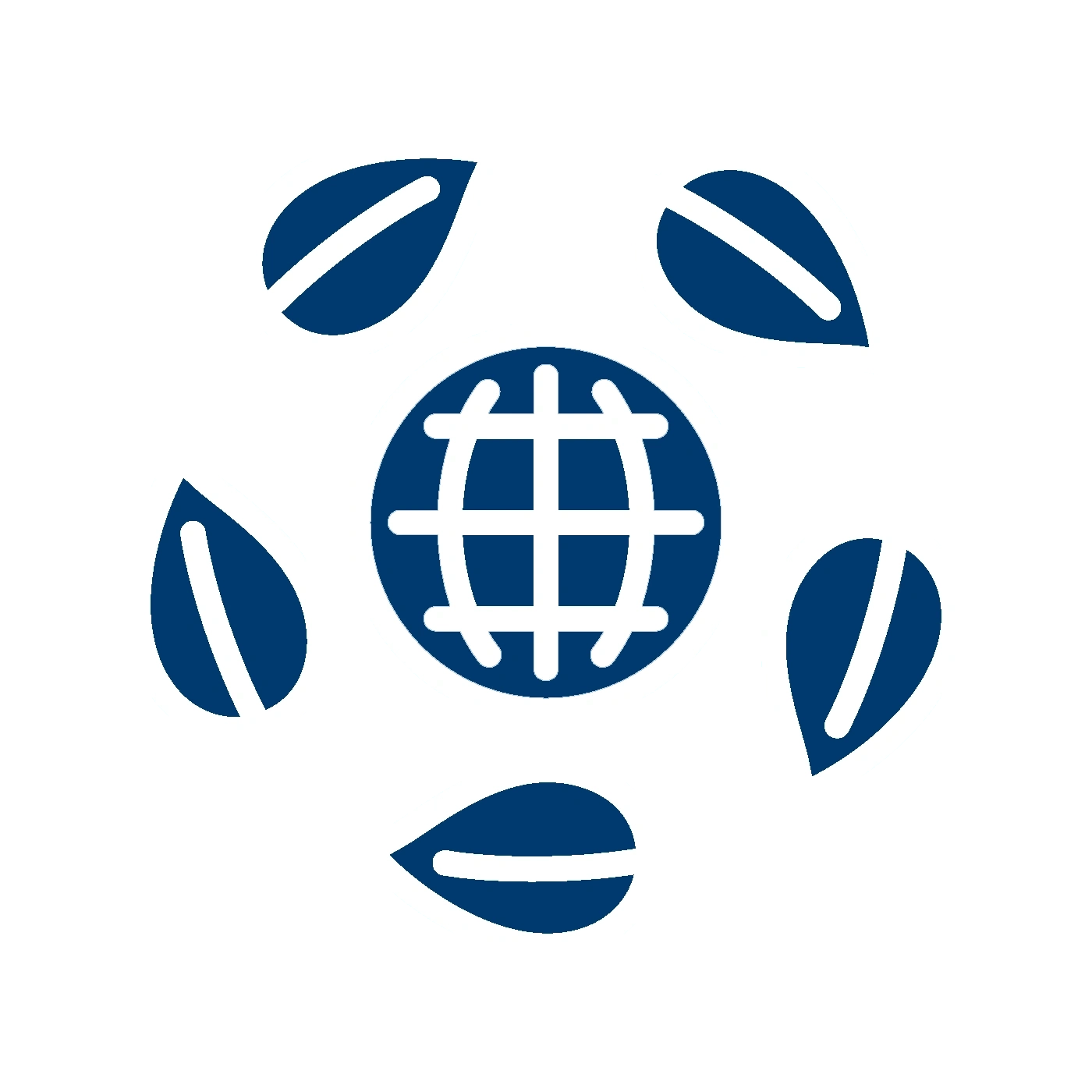 Globe with leaves, symbol of global sustainability and environmental friendliness.