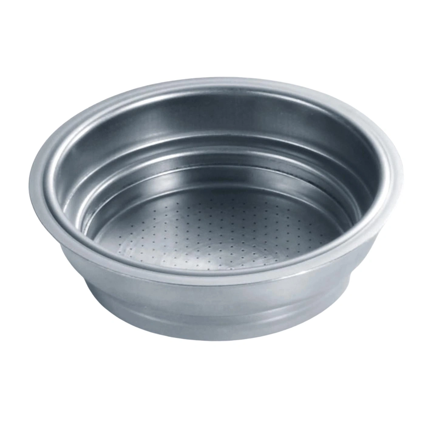 Empty stainless steel coffee filter with holes for espresso, round metal