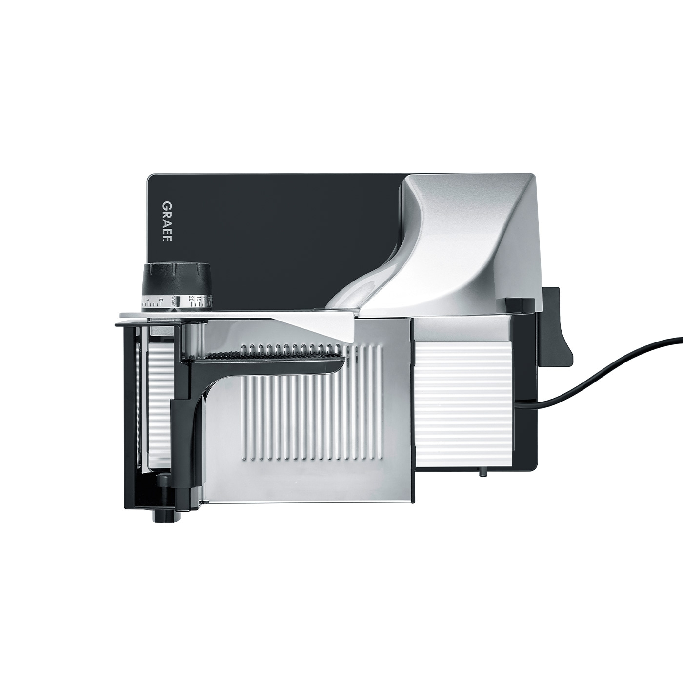 Graef Allesschneider, elektrisch, silber und schwarz, Nahaufnahme, isoliert