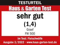 Haus & Garten Test, sehr gut, Graef FW 500, Ausgabe 3/2022, Fleischwölfe