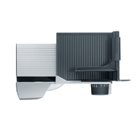 Elektrische Aufschnittmaschine, grau, mit Einstellrad für die Schnittstärke