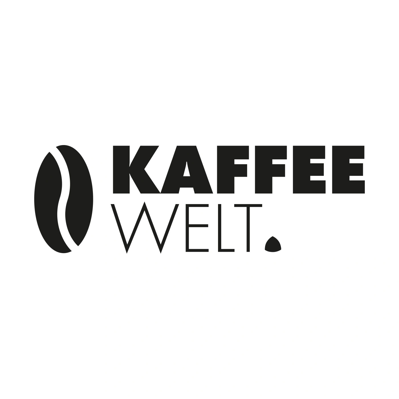 Kaffee Welt Logo: Kaffeebohne und Schriftzug in Schwarz auf weißem Hintergrund.