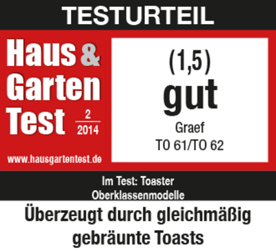 Haus & Garten Test Bewertung: Gut (1,5) für Graef Toaster TO 61/TO 62, 2014.