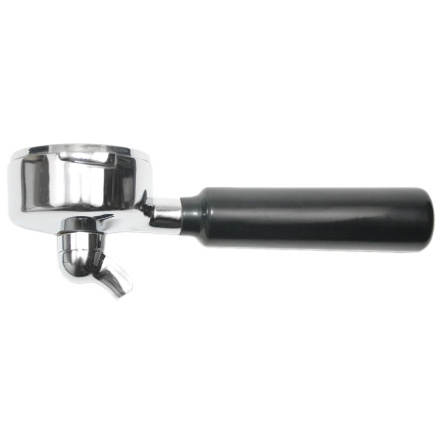 Chrom-Kaffeemaschine mit schwarzem Griff, isoliert auf weißem Hintergrund