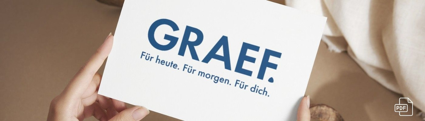 Karte mit GRAEFF-Logo, Text: Für heute. Für morgen. Für dich.