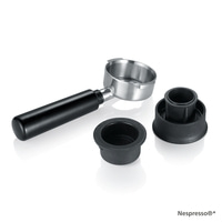 Espressomaschine Zubehör: Siebträger, zwei Einsätze, schwarz und silber