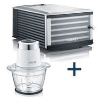 Graef food dehydrator and chopper, plus symbol, kitchen appliances, white and silver.
