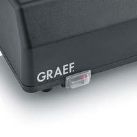 Graef appliance, black casing, red switch, detail shot, close-up, device