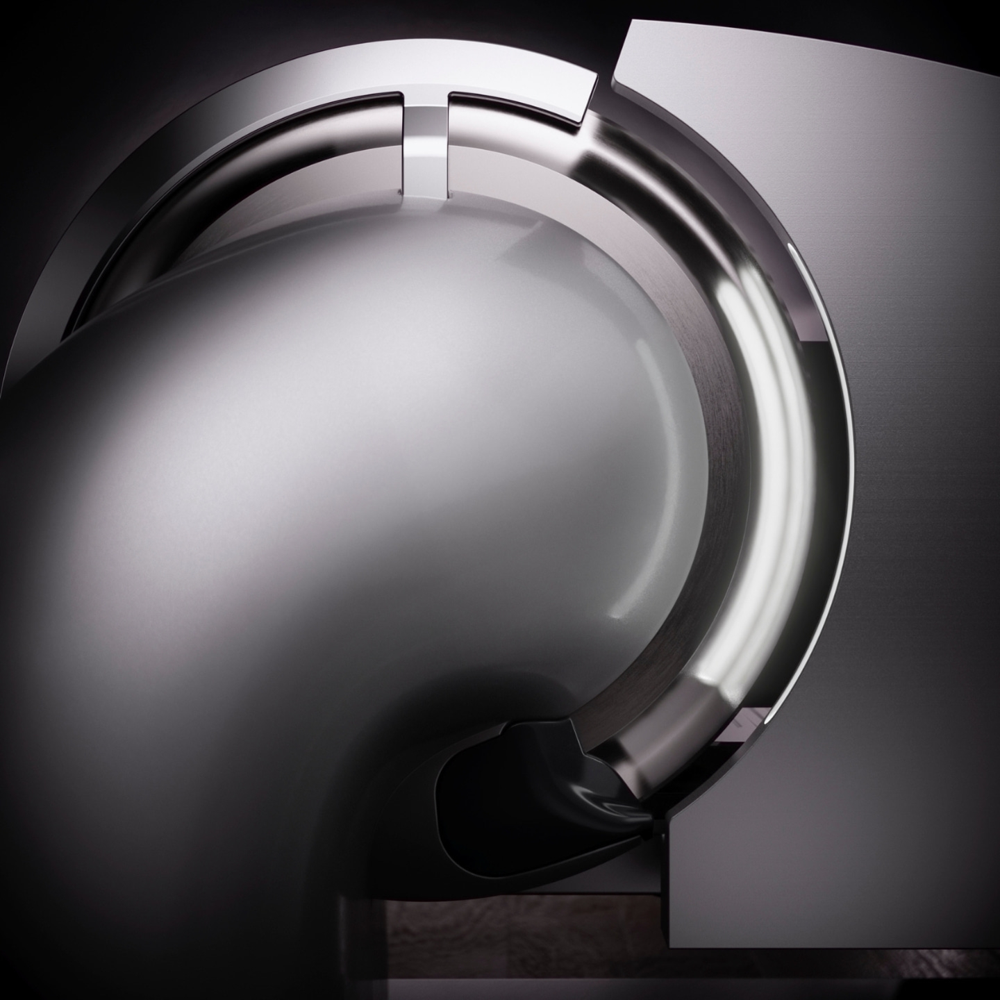 Abstract metallic structure with shiny surfaces and elegant curves, minimalist design