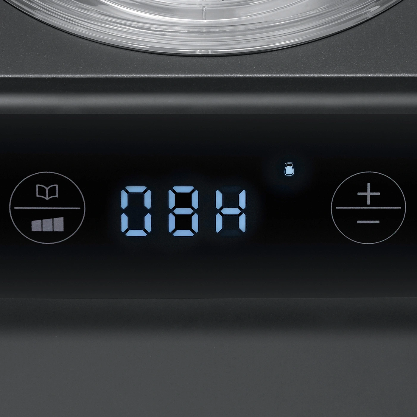 Digital display showing 08H with symbols on a black surface, close-up.