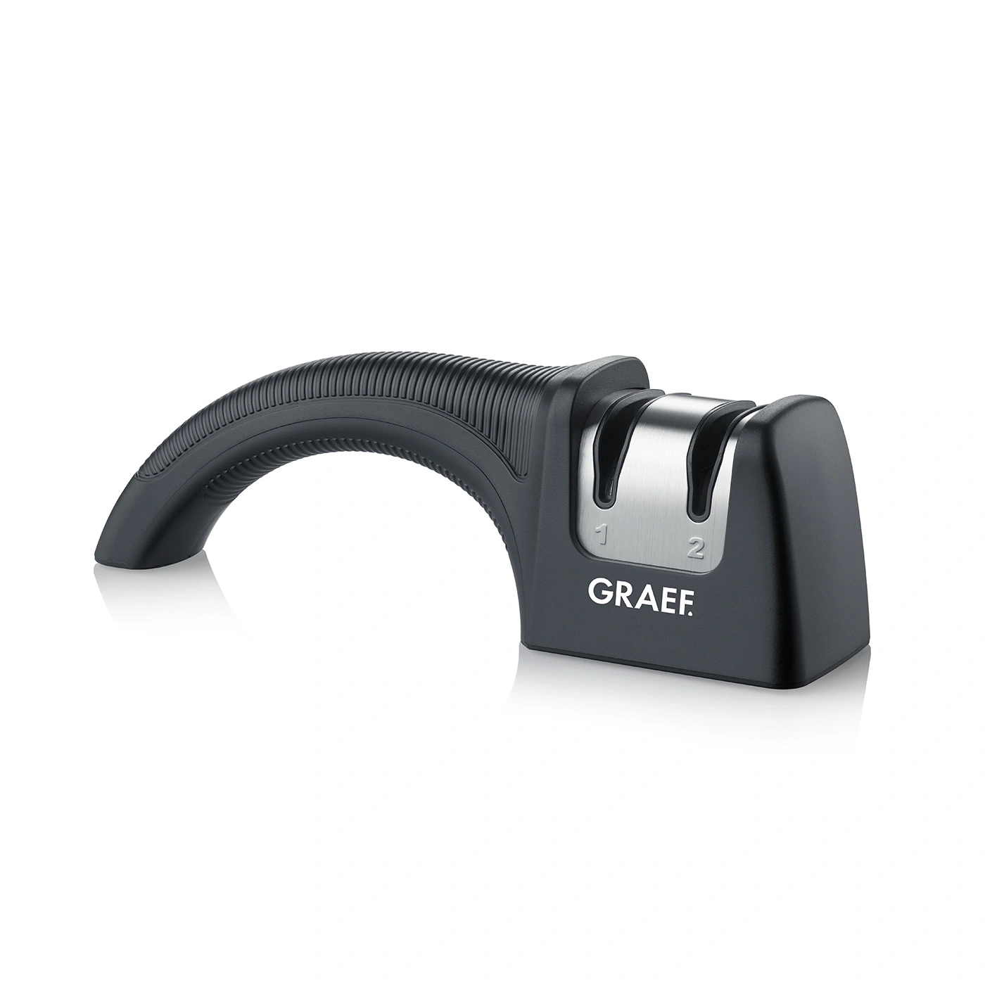 Graef knife sharpener, black, ergonomic handle, two sharpening positions, kitchen utensil, knife