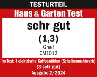 Haus & Garten Test, sehr gut, Note 1,3, Graef CM1012, Ausgabe 2/2024, Kaffeemühlen Test