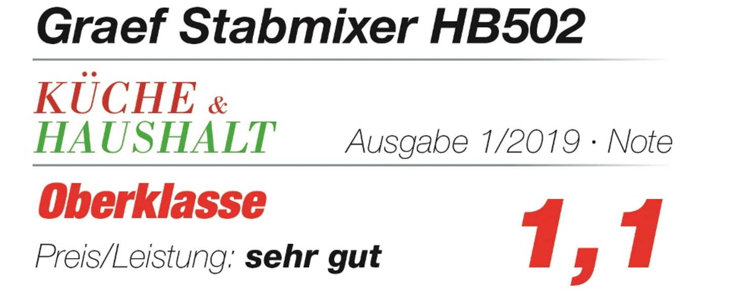 Graef Stabmixer HB502, Note 1,1, Ausgabe 1/2019, Oberklasse, Preis/Leistung: sehr gut