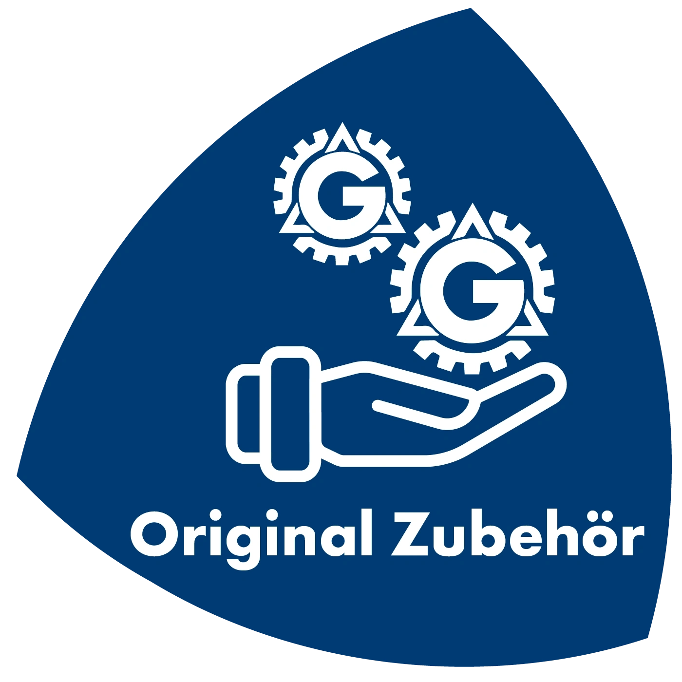 Blue logo with gears, hand, and the words Original Zubehör.