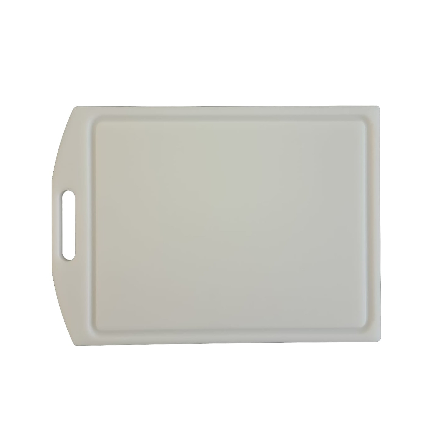 Rechteckiges Schneidebrett mit Griff und erhöhten Kanten, weiß