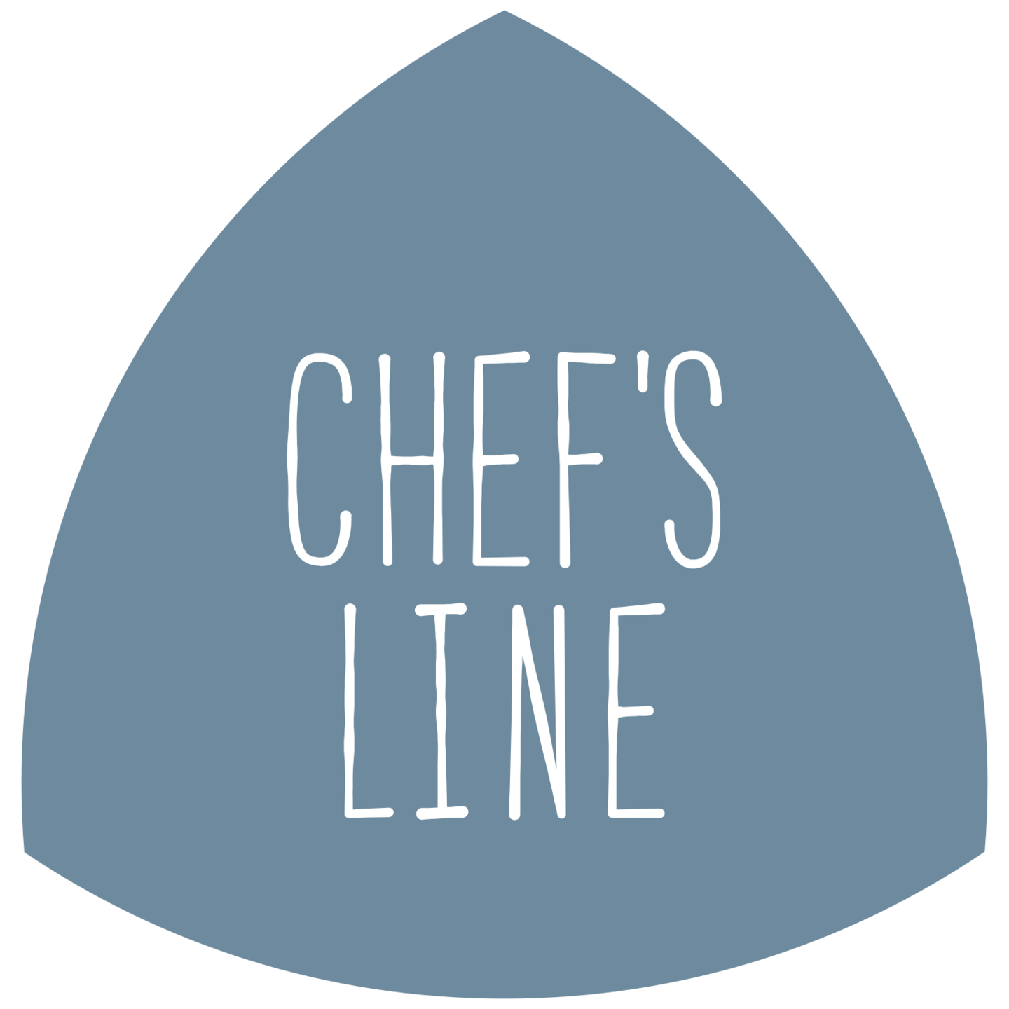 Chef's Line Logo in einem blauen Dreieck auf schwarzem Hintergrund.