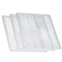 Three transparent grid plates stacked together, for use in a kitchen or similar.