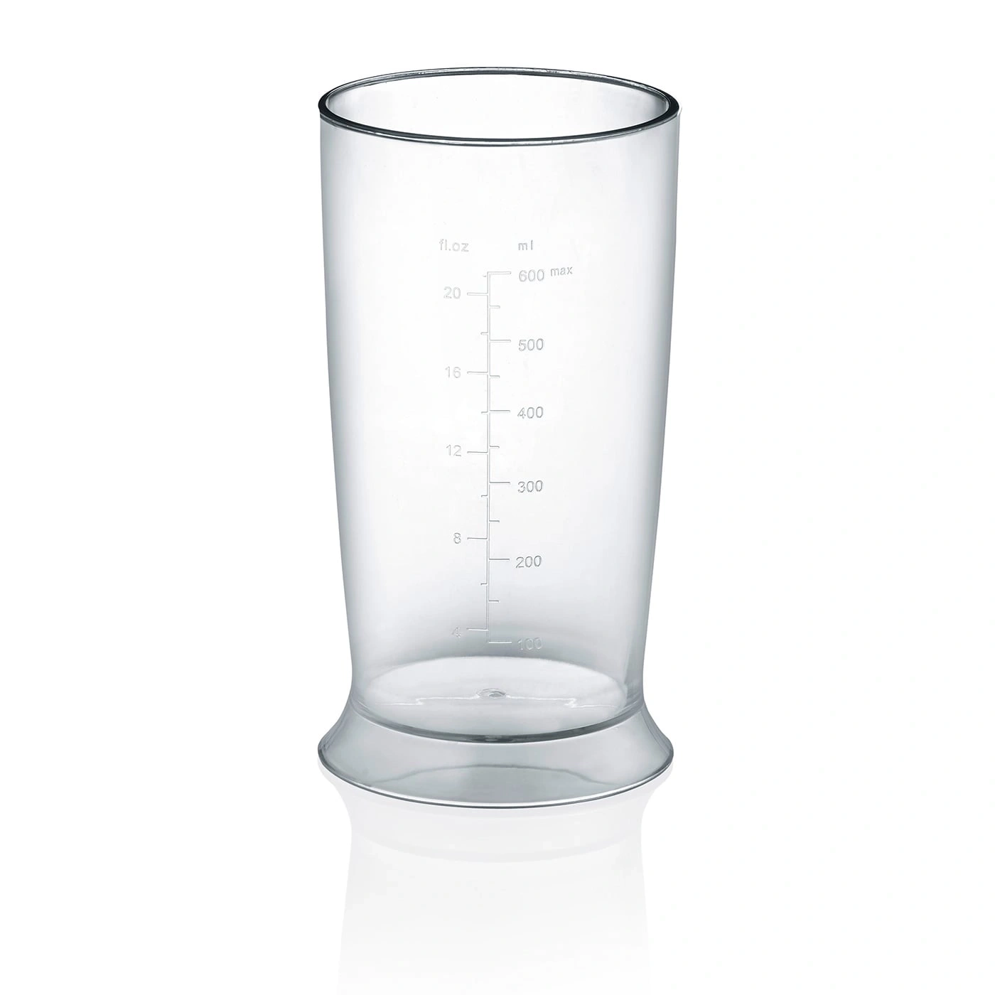 Transparent measuring cup with scale for liquids, empty, isolated on white