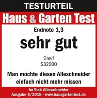Testurteil Haus & Garten Test: Endnote 1,3, sehr gut, Graef S32000, Allesschneider, Ausgabe 6/2018