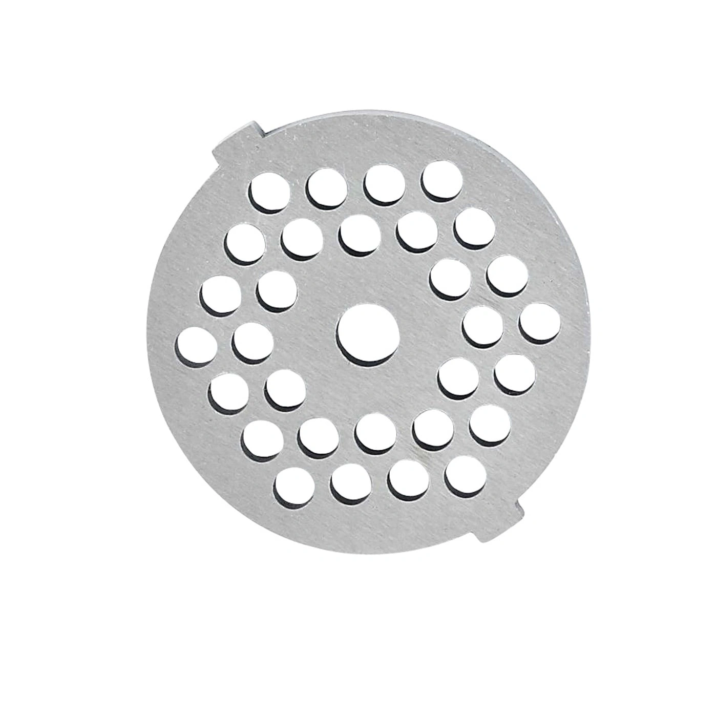 Metal plate with holes for meat grinder, round, silver, kitchen utensil