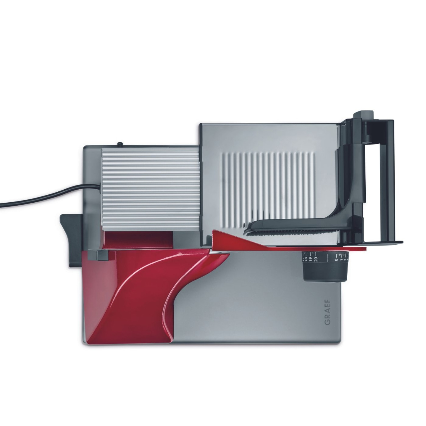 Graef Allesschneider, rot und silber, isoliert auf weißem Hintergrund